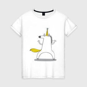 Женская футболка хлопок с принтом Dancing Unicorn в Екатеринбурге, 100% хлопок | прямой крой, круглый вырез горловины, длина до линии бедер, слегка спущенное плечо | dancing | unicorn | единорог | лошадка | танцующий единорог