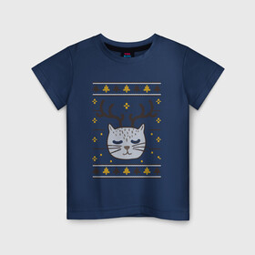 Детская футболка хлопок с принтом Рождественский свитер с котом в Екатеринбурге, 100% хлопок | круглый вырез горловины, полуприлегающий силуэт, длина до линии бедер | food | mandarins | mem | meme | new year | sweater | ugly | в слюнявчике | еда | жрать | жрац | кот | котяра | кушац | кушот | мем | мем с котом | мемы | неси | новый год | оливье | прикол | рождество | свитер | слюнявчик