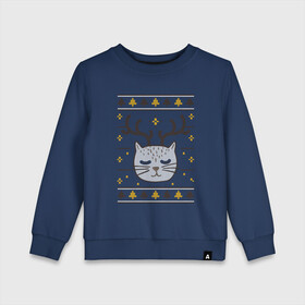 Детский свитшот хлопок с принтом Рождественский свитер с котом в Екатеринбурге, 100% хлопок | круглый вырез горловины, эластичные манжеты, пояс и воротник | Тематика изображения на принте: food | mandarins | mem | meme | new year | sweater | ugly | в слюнявчике | еда | жрать | жрац | кот | котяра | кушац | кушот | мем | мем с котом | мемы | неси | новый год | оливье | прикол | рождество | свитер | слюнявчик