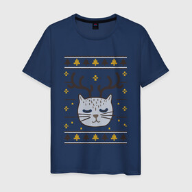 Мужская футболка хлопок с принтом Рождественский свитер с котом в Екатеринбурге, 100% хлопок | прямой крой, круглый вырез горловины, длина до линии бедер, слегка спущенное плечо. | food | mandarins | mem | meme | new year | sweater | ugly | в слюнявчике | еда | жрать | жрац | кот | котяра | кушац | кушот | мем | мем с котом | мемы | неси | новый год | оливье | прикол | рождество | свитер | слюнявчик