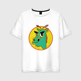 Женская футболка хлопок Oversize с принтом Зеленый дракон в стиле ретро в Екатеринбурге, 100% хлопок | свободный крой, круглый ворот, спущенный рукав, длина до линии бедер
 | cartoon | cringe | crush | cute | dragon | fashion | hipster | merch | retro | vintage | винтаж | драго | дракон мерч | краш | кринж | мерч | милота | мультфильм | потертости | прикол | пятна | сережка | серьга | стиль | трещины | упоротый | 