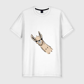 Мужская футболка хлопок Slim с принтом Лама в Екатеринбурге, 92% хлопок, 8% лайкра | приталенный силуэт, круглый вырез ворота, длина до линии бедра, короткий рукав | Тематика изображения на принте: альпака | лама | любопытная лама | улыбающаяся лама