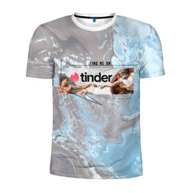 Мужская футболка 3D спортивная с принтом Find me on Tinder | Тиндер в Екатеринбурге, 100% полиэстер с улучшенными характеристиками | приталенный силуэт, круглая горловина, широкие плечи, сужается к линии бедра | find | me | on | tinder | адама | геометрия | живопись | знакомства | искусство | ищи | картина | меня | на | сотворение | тиндер | тиндере