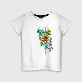Детская футболка хлопок с принтом Sunflower в Екатеринбурге, 100% хлопок | круглый вырез горловины, полуприлегающий силуэт, длина до линии бедер | 8 марта | girl | woman | бабушка | весна | девушкам | девушке | девушки | женский | листья | мама | март | пионы | подарок | тренд | цветочки | цветы