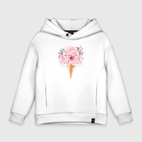 Детское худи Oversize хлопок с принтом Flowers ice cream в Екатеринбурге, френч-терри — 70% хлопок, 30% полиэстер. Мягкий теплый начес внутри —100% хлопок | боковые карманы, эластичные манжеты и нижняя кромка, капюшон на магнитной кнопке | 8 марта | girl | woman | бабушка | весна | девушкам | девушке | девушки | женский | листья | мама | март | пионы | подарок | тренд | цветочки | цветы