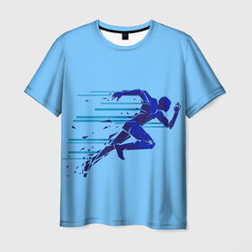 Мужская футболка 3D с принтом Бегущий человек в Екатеринбурге, 100% полиэфир | прямой крой, круглый вырез горловины, длина до линии бедер | бегущий человек | раннер | спорт | спринт | усилие
