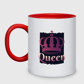 Кружка двухцветная с принтом Queen Королева и корона в Екатеринбурге, керамика | объем — 330 мл, диаметр — 80 мм. Цветная ручка и кайма сверху, в некоторых цветах — вся внутренняя часть | Тематика изображения на принте: 8 марта | chess | crown | gradient | pink | queens gambit | градиент | для девушки | для дочки | для женщины | для жены | его королева | женский день | королевна | моя королева | розовый | ход королевы | царица | шахматы