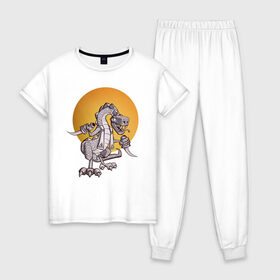 Женская пижама хлопок с принтом Рептилоид в Екатеринбурге, 100% хлопок | брюки и футболка прямого кроя, без карманов, на брюках мягкая резинка на поясе и по низу штанин | иллюминаты | масоны | теория заговора | юмор | ящер