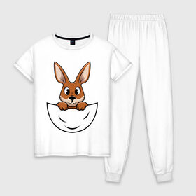 Женская пижама хлопок с принтом Кенгуренок в сумке в Екатеринбурге, 100% хлопок | брюки и футболка прямого кроя, без карманов, на брюках мягкая резинка на поясе и по низу штанин | Тематика изображения на принте: animals | australia | baby | bag | cute | ears | eyes | jump | kangaroo | leap | mother | nose | paws | pocket | sack | shadow | tail | австралия | глаза | детеныш | животные | карман | кенгуренок | кенгуру | лапы | мама | мешок | милый | нос | няшный | п
