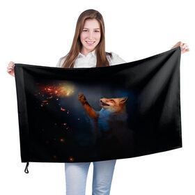 Флаг 3D с принтом Лиса и огонек в Екатеринбурге, 100% полиэстер | плотность ткани — 95 г/м2, размер — 67 х 109 см. Принт наносится с одной стороны | fox | foxy | животное | звери | лиса | лисенок | лисичка | милая | рыжая | фокс