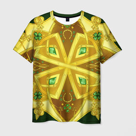 Мужская футболка 3D с принтом Золотой клевер в Екатеринбурге, 100% полиэфир | прямой крой, круглый вырез горловины, длина до линии бедер | золото | кельтский узор | клевер | подарки | узор