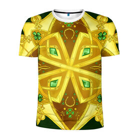 Мужская футболка 3D спортивная с принтом Золотой клевер в Екатеринбурге, 100% полиэстер с улучшенными характеристиками | приталенный силуэт, круглая горловина, широкие плечи, сужается к линии бедра | золото | кельтский узор | клевер | подарки | узор