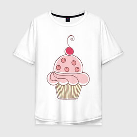 Мужская футболка хлопок Oversize с принтом тортик с вишенкой в Екатеринбурге, 100% хлопок | свободный крой, круглый ворот, “спинка” длиннее передней части | вишенка | вкусняшка | десерт | еда | кекс | кексик | крем | праздник | сладости | торт | тортик