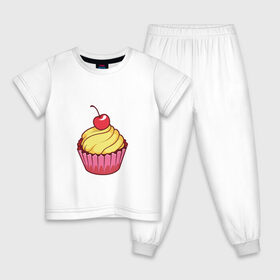 Детская пижама хлопок с принтом кекс с вишней в Екатеринбурге, 100% хлопок |  брюки и футболка прямого кроя, без карманов, на брюках мягкая резинка на поясе и по низу штанин
 | вишенка | вишня | вкусняшка | десерт | еда | желтый | кекс | кексик | крем | нямка | праздник | розовый | сладости | торт | тортик
