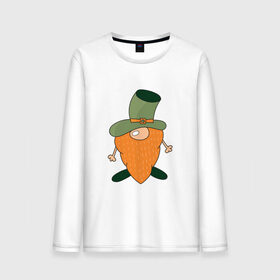 Мужской лонгслив хлопок с принтом Гном - День святого Патрика в Екатеринбурге, 100% хлопок |  | борода | гном | день святого патрика | зеленый | ирландия | лепрекон | мультяшный | оранжевый | патрик | подарок | символ | смешной | фэнтези | шляпа