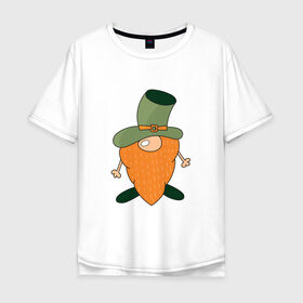 Мужская футболка хлопок Oversize с принтом Гном - День святого Патрика в Екатеринбурге, 100% хлопок | свободный крой, круглый ворот, “спинка” длиннее передней части | борода | гном | день святого патрика | зеленый | ирландия | лепрекон | мультяшный | оранжевый | патрик | подарок | символ | смешной | фэнтези | шляпа
