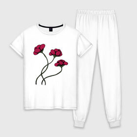 Женская пижама хлопок с принтом КРАСНЫЙ ЦВЕТОК RED FLOWER в Екатеринбурге, 100% хлопок | брюки и футболка прямого кроя, без карманов, на брюках мягкая резинка на поясе и по низу штанин | 8 | day | flowers | girl | girlfriend | girls | granny | love | lovers | march | mommy | moms | roses | women | womens | бабуля | бабушка | девушка | девушки | день | жена | женский | женщина | любовь | мама | мамуля | марта | розы | сестра | си