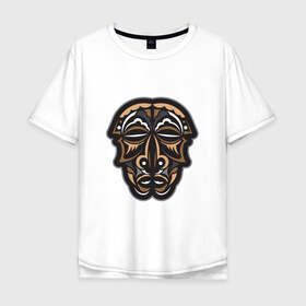 Мужская футболка хлопок Oversize с принтом Лицо в Полинезийском стиле. в Екатеринбурге, 100% хлопок | свободный крой, круглый ворот, “спинка” длиннее передней части | викинг | вождь | воин | демон | древние племена | дьявол | контур лица | лицо | маори | маска | племенные узоры | полинезия | самоа | самоанские узоры | тотем | узор