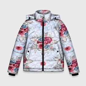 Зимняя куртка для мальчиков 3D с принтом Цветы геометрия паттерн в Екатеринбурге, ткань верха — 100% полиэстер; подклад — 100% полиэстер, утеплитель — 100% полиэстер | длина ниже бедра, удлиненная спинка, воротник стойка и отстегивающийся капюшон. Есть боковые карманы с листочкой на кнопках, утяжки по низу изделия и внутренний карман на молнии. 

Предусмотрены светоотражающий принт на спинке, радужный светоотражающий элемент на пуллере молнии и на резинке для утяжки | 8 марта | floral | flowers | geometry | holiday | pattern | roses | woman day | геометрия | праздник | розы | цветы