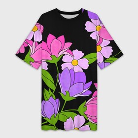 Платье-футболка 3D с принтом Ночные цветы в Екатеринбурге,  |  | fashion | flowers | бабушка | букет | бутоны | весна | ветки | девушкам | дочь | зелень | лаванда | лепестки | лето | лилии | листья | лучшая | мама | ночь | пионы | подарок | поляна | природа | растения | розы