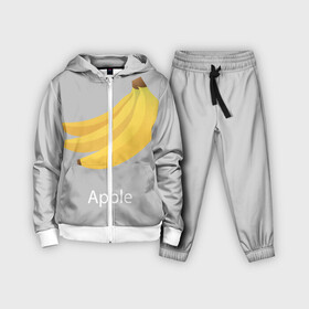 Детский костюм 3D с принтом Banana в Екатеринбурге,  |  | apple | banana | grey | банан | серый | яблоко