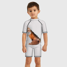 Детский купальный костюм 3D с принтом Лисица в Екатеринбурге, Полиэстер 85%, Спандекс 15% | застежка на молнии на спине | fox | foxy | животное | звери | лиса | лисенок | лисичка | милая | рыжая | фокс
