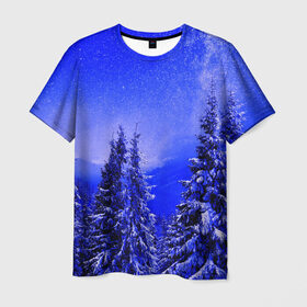 Мужская футболка 3D с принтом Зимний лес в Екатеринбурге, 100% полиэфир | прямой крой, круглый вырез горловины, длина до линии бедер | tegunvteg | деревья | зима | зимний лес | лес | листья | мороз | природа | снег | темный лес