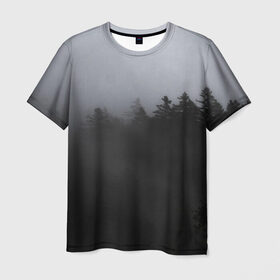 Мужская футболка 3D с принтом Лес в дыму в Екатеринбурге, 100% полиэфир | прямой крой, круглый вырез горловины, длина до линии бедер | tegunvteg | деревья | дым | лес | лес в дыму | листья | природа | темный лес