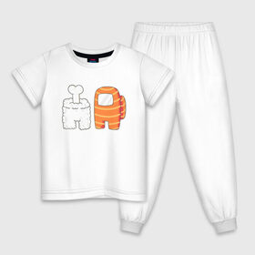 Детская пижама хлопок с принтом AMONG US | IMPOSTOR | СУШИ в Екатеринбурге, 100% хлопок |  брюки и футболка прямого кроя, без карманов, на брюках мягкая резинка на поясе и по низу штанин
 | Тематика изображения на принте: among | among us | crewmate | game | impister | impistor | japan | space | sushi | us | vote | выживший | игра | космос | невиновный | предатель | роллы | рыба | самозванец | суши | япония