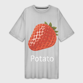 Платье-футболка 3D с принтом Strawberry potatoes в Екатеринбурге,  |  | grey | patato | strawberry | картошка | клубника | серый
