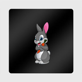 Магнит виниловый Квадрат с принтом ЗАЙКА в Екатеринбурге, полимерный материал с магнитным слоем | размер 9*9 см, закругленные углы | bunny | cartoon | hare | rabbit | белый | зайчик | заяц | кролик | морковка | мультик | серый