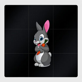 Магнитный плакат 3Х3 с принтом ЗАЙКА в Екатеринбурге, Полимерный материал с магнитным слоем | 9 деталей размером 9*9 см | bunny | cartoon | hare | rabbit | белый | зайчик | заяц | кролик | морковка | мультик | серый