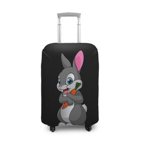 Чехол для чемодана 3D с принтом ЗАЙКА в Екатеринбурге, 86% полиэфир, 14% спандекс | двустороннее нанесение принта, прорези для ручек и колес | bunny | cartoon | hare | rabbit | белый | зайчик | заяц | кролик | морковка | мультик | серый