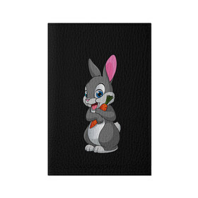 Обложка для паспорта матовая кожа с принтом ЗАЙКА в Екатеринбурге, натуральная матовая кожа | размер 19,3 х 13,7 см; прозрачные пластиковые крепления | Тематика изображения на принте: bunny | cartoon | hare | rabbit | белый | зайчик | заяц | кролик | морковка | мультик | серый