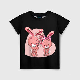 Детская футболка 3D с принтом ЗАЙЧИКИ в Екатеринбурге, 100% гипоаллергенный полиэфир | прямой крой, круглый вырез горловины, длина до линии бедер, чуть спущенное плечо, ткань немного тянется | bunny | cartoon | hare | rabbit | зайка | заяц | кролик | мультик | розовый | цветы