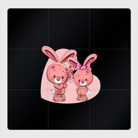 Магнитный плакат 3Х3 с принтом ЗАЙЧИКИ в Екатеринбурге, Полимерный материал с магнитным слоем | 9 деталей размером 9*9 см | bunny | cartoon | hare | rabbit | зайка | заяц | кролик | мультик | розовый | цветы