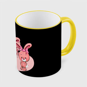 Кружка с принтом ЗАЙЧИКИ в Екатеринбурге, керамика | ёмкость 330 мл | bunny | cartoon | hare | rabbit | зайка | заяц | кролик | мультик | розовый | цветы