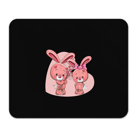 Коврик для мышки прямоугольный с принтом ЗАЙЧИКИ в Екатеринбурге, натуральный каучук | размер 230 х 185 мм; запечатка лицевой стороны | bunny | cartoon | hare | rabbit | зайка | заяц | кролик | мультик | розовый | цветы