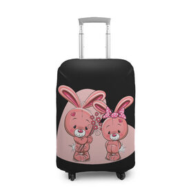 Чехол для чемодана 3D с принтом ЗАЙЧИКИ в Екатеринбурге, 86% полиэфир, 14% спандекс | двустороннее нанесение принта, прорези для ручек и колес | bunny | cartoon | hare | rabbit | зайка | заяц | кролик | мультик | розовый | цветы