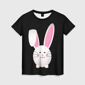 Женская футболка 3D с принтом УШАСТИК в Екатеринбурге, 100% полиэфир ( синтетическое хлопкоподобное полотно) | прямой крой, круглый вырез горловины, длина до линии бедер | bunny | cartoon | hare | rabbit | зайка | заяц | кролик | мультик | уши