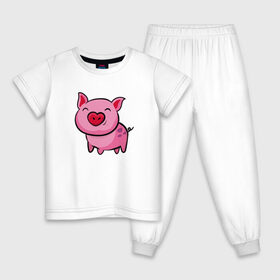 Детская пижама хлопок с принтом ПОРОСЁНОК в Екатеринбурге, 100% хлопок |  брюки и футболка прямого кроя, без карманов, на брюках мягкая резинка на поясе и по низу штанин
 | boar | cute | pig | piglet | pink | smile | кабан | милый | поросенок | пятачок | розовый | свинья | улыбка