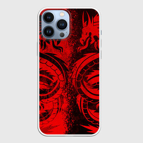 Чехол для iPhone 13 Pro Max с принтом BLACK RED DRAGONS TATOO в Екатеринбурге,  |  | Тематика изображения на принте: anime | china | dragon | japan | katana | samurai | smoke | snake | sword | tattoo | аниме | дракон | дым | змей | катана | китай | меч | самурай | тату | татуировка | япония