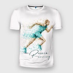 Мужская футболка 3D спортивная с принтом Russia Running в Екатеринбурге, 100% полиэстер с улучшенными характеристиками | приталенный силуэт, круглая горловина, широкие плечи, сужается к линии бедра | running | russia | russia running | бег | россия