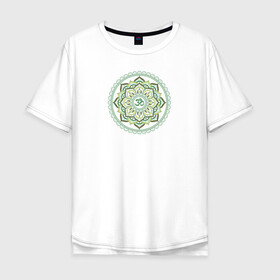 Мужская футболка хлопок Oversize с принтом Mandala chakra Anahata Green в Екатеринбурге, 100% хлопок | свободный крой, круглый ворот, “спинка” длиннее передней части | anahata | chakra | mandala | om | yoga | йога | сердечная | чакра