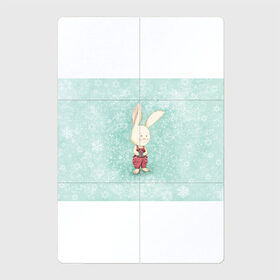 Магнитный плакат 2Х3 с принтом Зайчик с подарком в Екатеринбурге, Полимерный материал с магнитным слоем | 6 деталей размером 9*9 см | зайчик | зима | красный | малыш | новый год | подарок | ребенок | снежинка