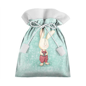 Подарочный 3D мешок с принтом Зайчик с подарком в Екатеринбурге, 100% полиэстер | Размер: 29*39 см | зайчик | зима | красный | малыш | новый год | подарок | ребенок | снежинка