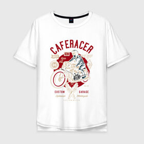 Мужская футболка хлопок Oversize с принтом Кафе Гонщик в Екатеринбурге, 100% хлопок | свободный крой, круглый ворот, “спинка” длиннее передней части | Тематика изображения на принте: biker | racer | байкер | гонщик | мотоцикл