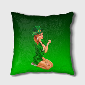 Подушка 3D с принтом девушка лепрекон в зеленом в Екатеринбурге, наволочка – 100% полиэстер, наполнитель – холлофайбер (легкий наполнитель, не вызывает аллергию). | состоит из подушки и наволочки. Наволочка на молнии, легко снимается для стирки | Тематика изображения на принте: 17 марта | девушка | день святого патрика | зеленый | зеленый костюм | ирландия | клевер | кружка | лепрекон | модель | монеты | рисунок | традиции | эль