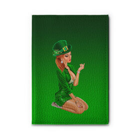 Обложка для автодокументов с принтом девушка лепрекон в зеленом в Екатеринбурге, натуральная кожа |  размер 19,9*13 см; внутри 4 больших “конверта” для документов и один маленький отдел — туда идеально встанут права | 17 марта | девушка | день святого патрика | зеленый | зеленый костюм | ирландия | клевер | кружка | лепрекон | модель | монеты | рисунок | традиции | эль