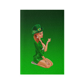 Обложка для паспорта матовая кожа с принтом девушка лепрекон в зеленом в Екатеринбурге, натуральная матовая кожа | размер 19,3 х 13,7 см; прозрачные пластиковые крепления | Тематика изображения на принте: 17 марта | девушка | день святого патрика | зеленый | зеленый костюм | ирландия | клевер | кружка | лепрекон | модель | монеты | рисунок | традиции | эль